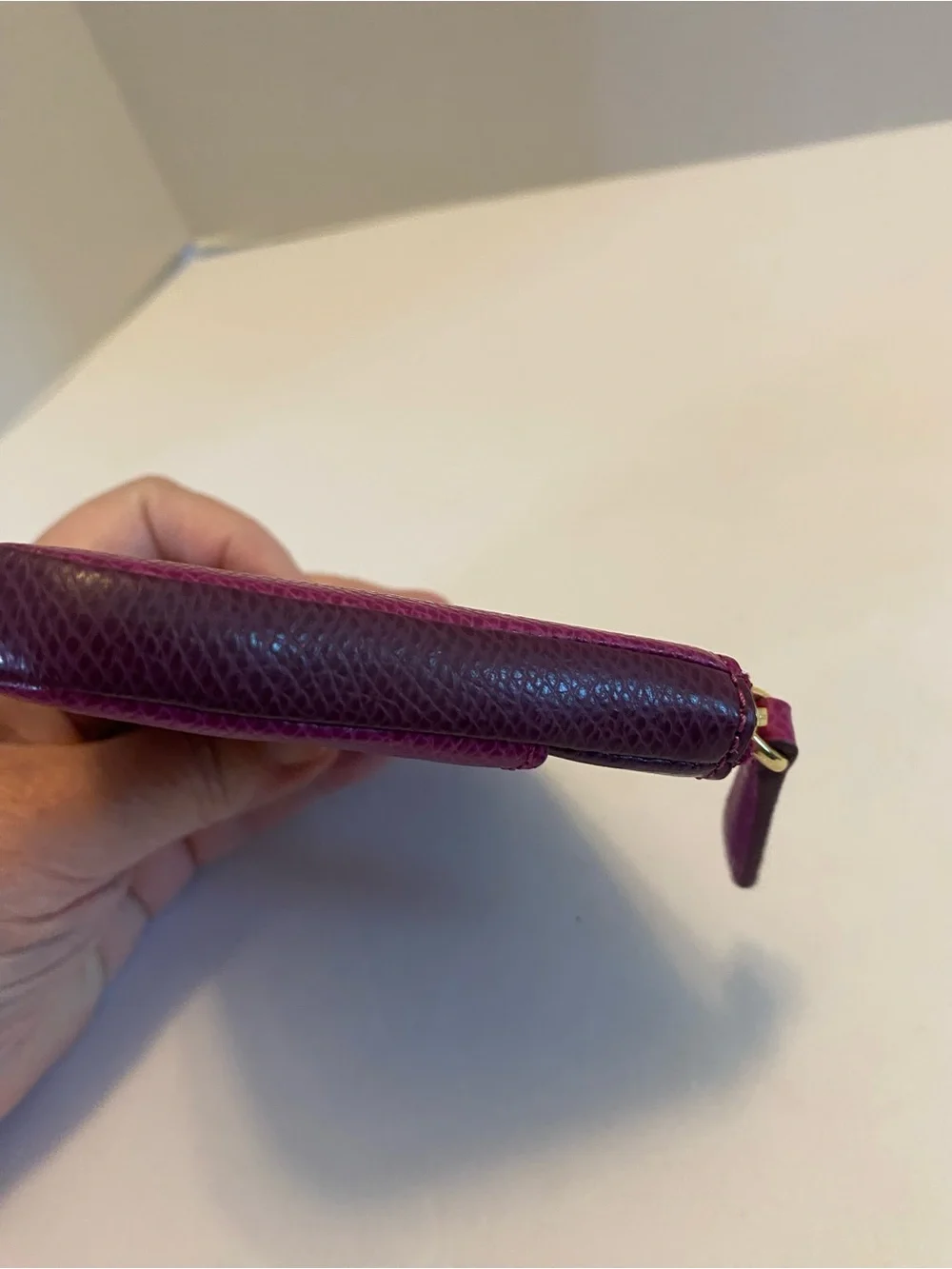 Vera Bradley Zip Card Pouch Leather Fuchsia Purple/ Plum Small Wallet NWT